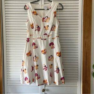 Nicole Miller white floral sleevless v-neck dress 100% cotton with liners